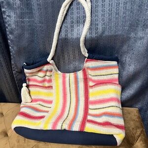 Vibrant Red and Pink Tote with Textured Stripes